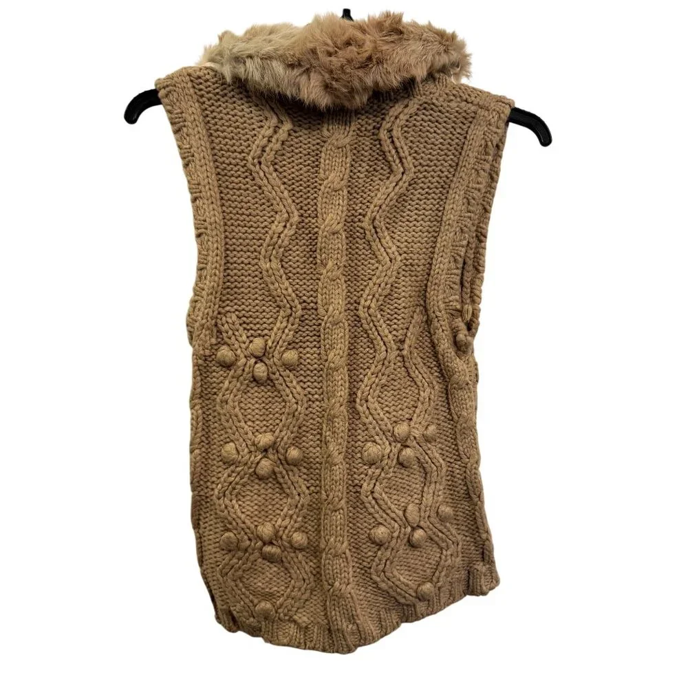 Vintage Brazen Womens Beige Knit Vest W/ Genuine Rabbit Fur Collar Sz S - Picture 2 of 8